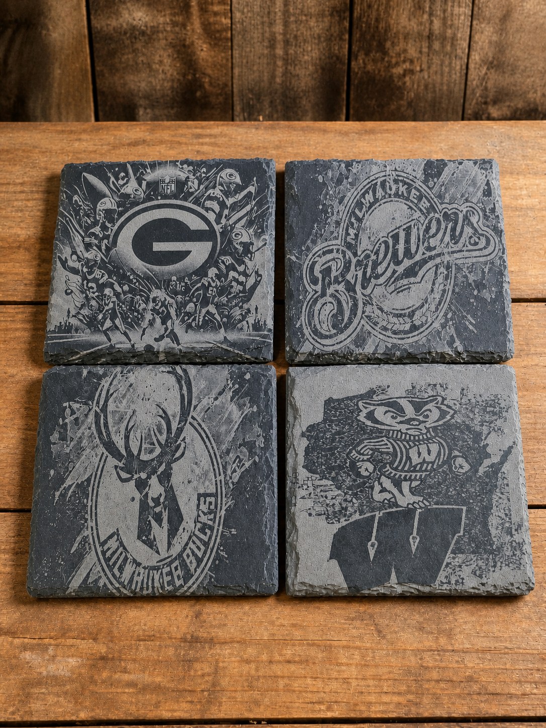 Wisconsin sports slate coaster set