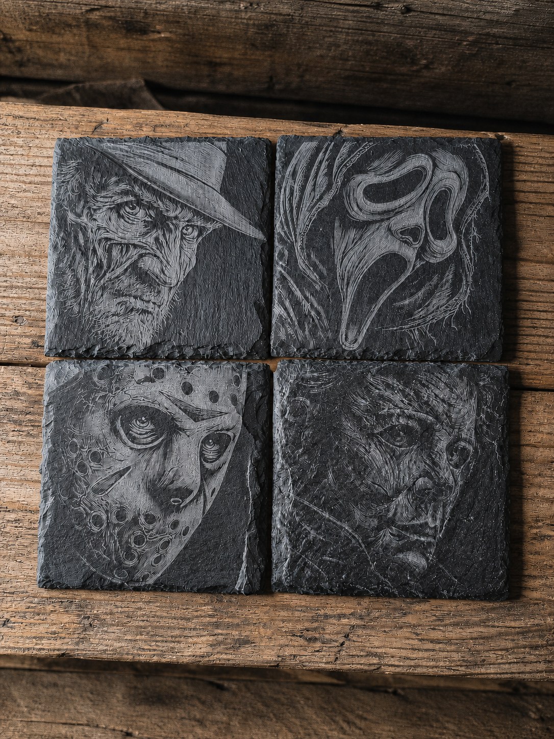 Horror themed slate coaster set