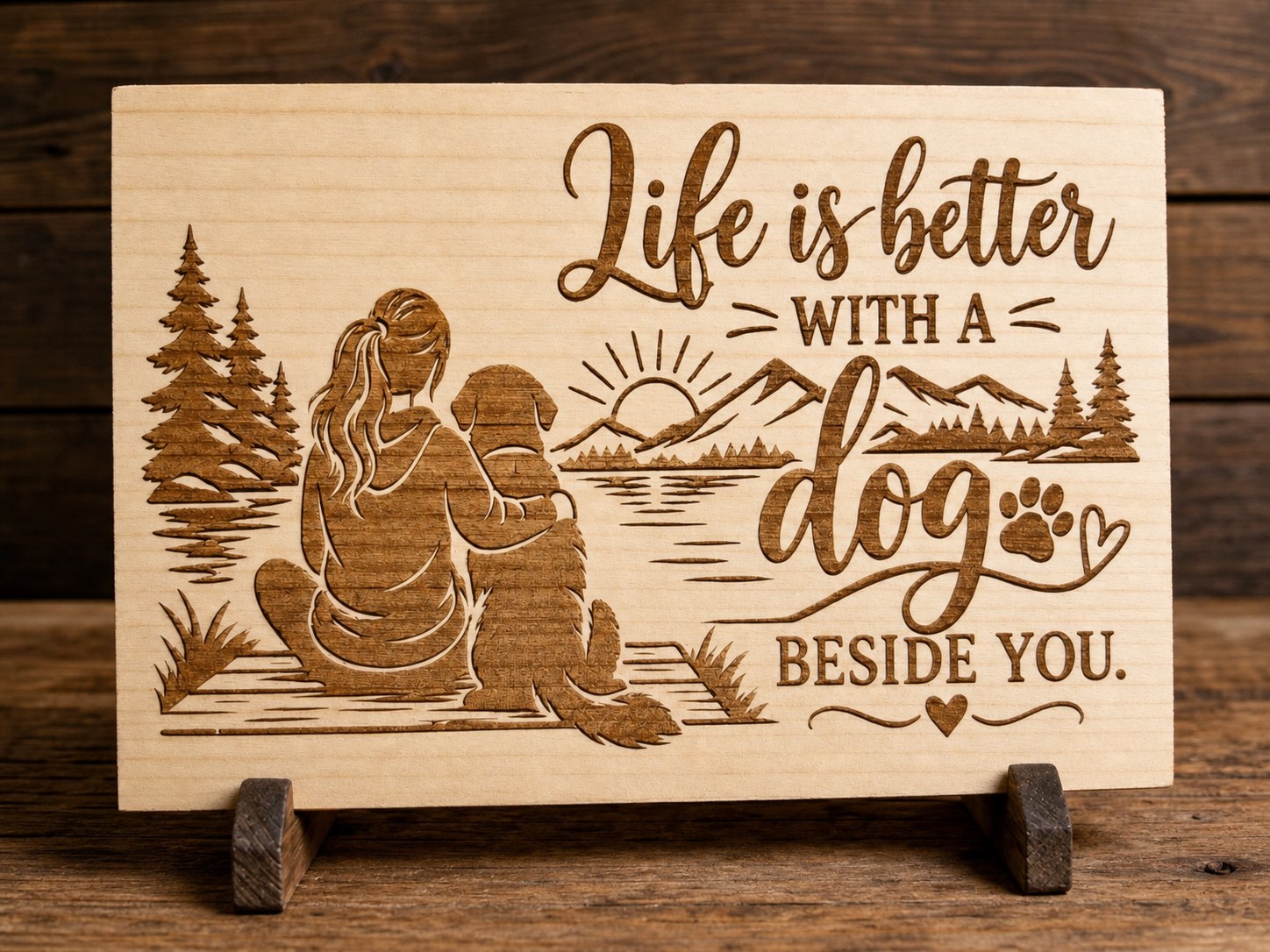 Life is better with a dog engraved sign
