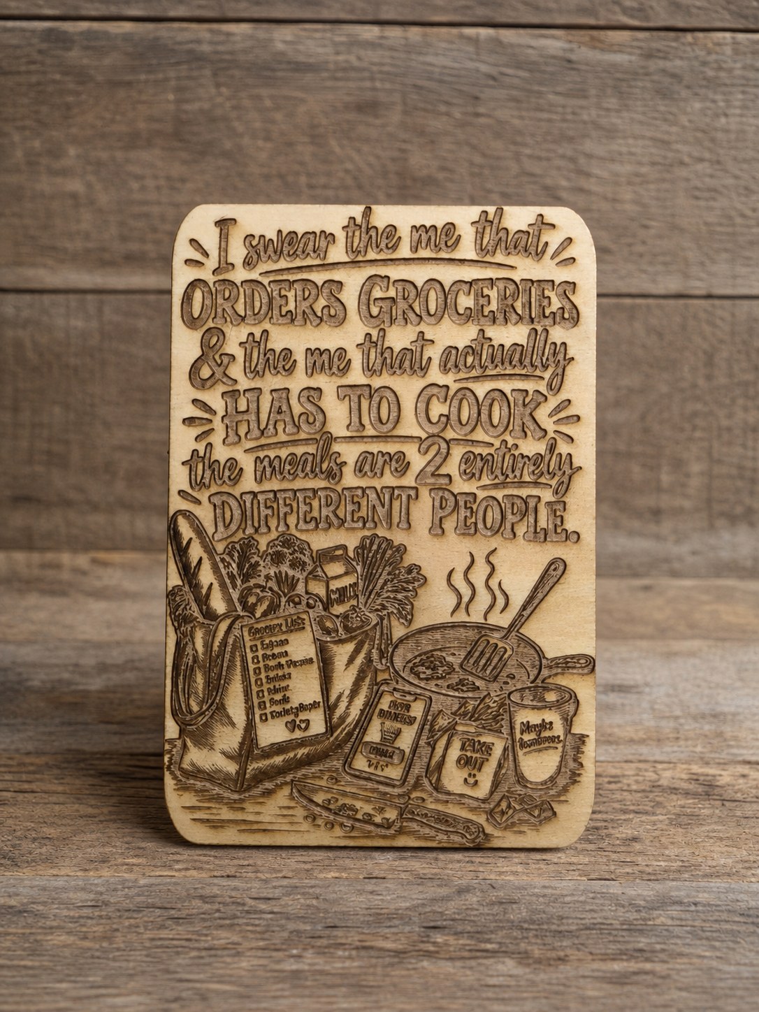 Humorous groceries engraved plaque