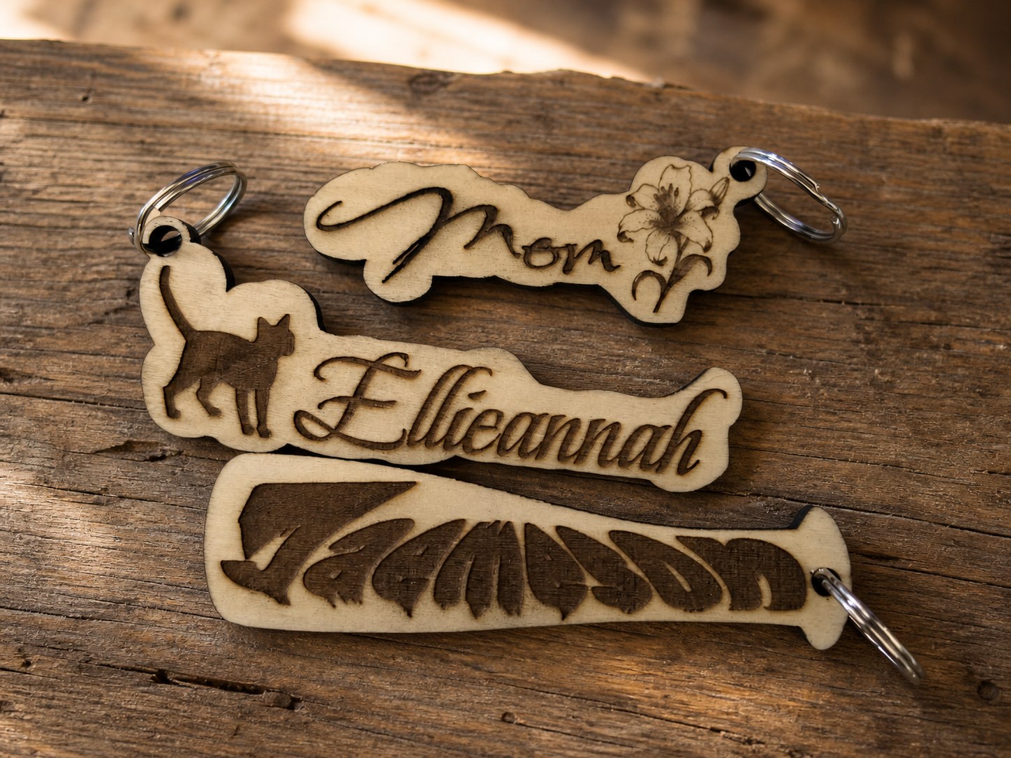 Personalized wooden keychain set